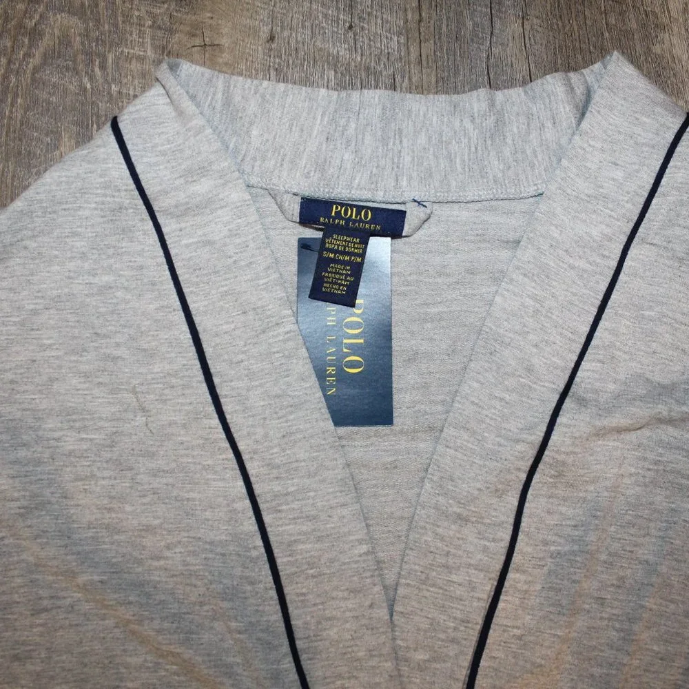 NWT MEN'S‎ TERRY HEATHERED GRAY PIPED BATH ROBE